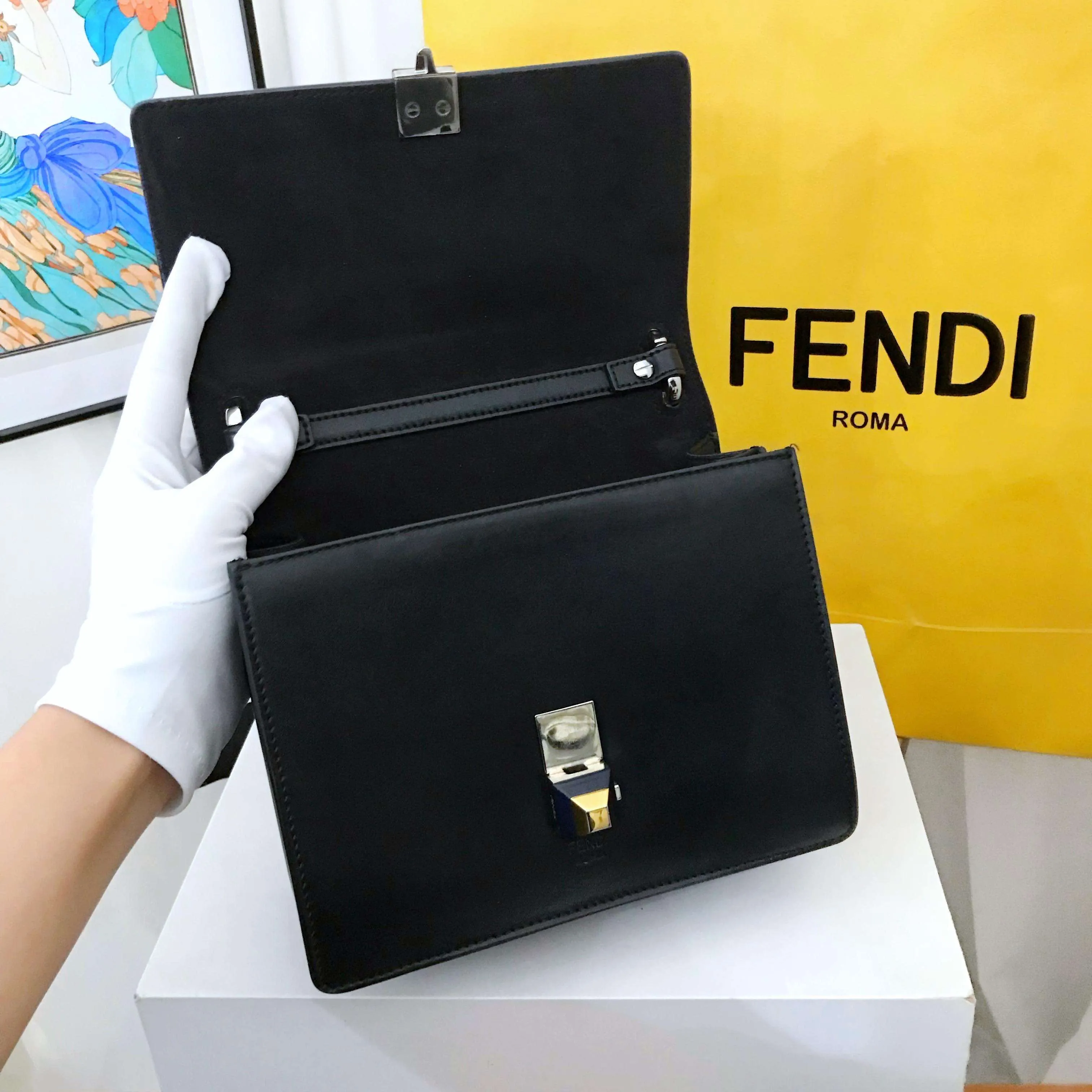 Fendi Kan I Black Leather Chain Bag Medium