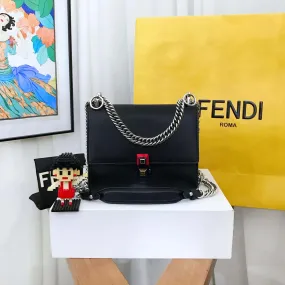 Fendi Kan I Black Leather Chain Bag Medium