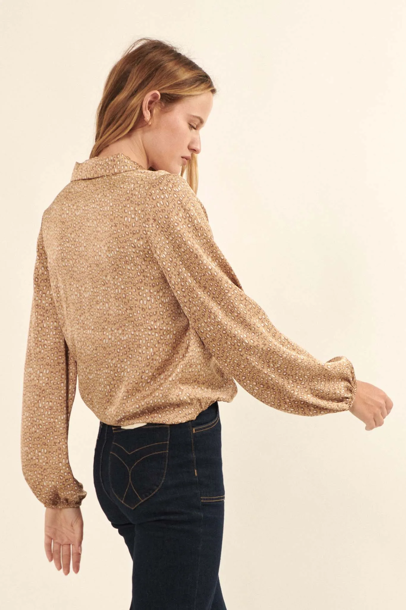 Fierce Creature Animal-Print Satin Surplice Top