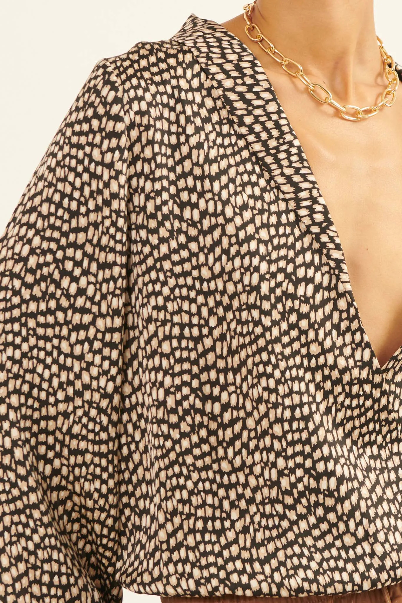 Fierce Creature Animal-Print Satin Surplice Top