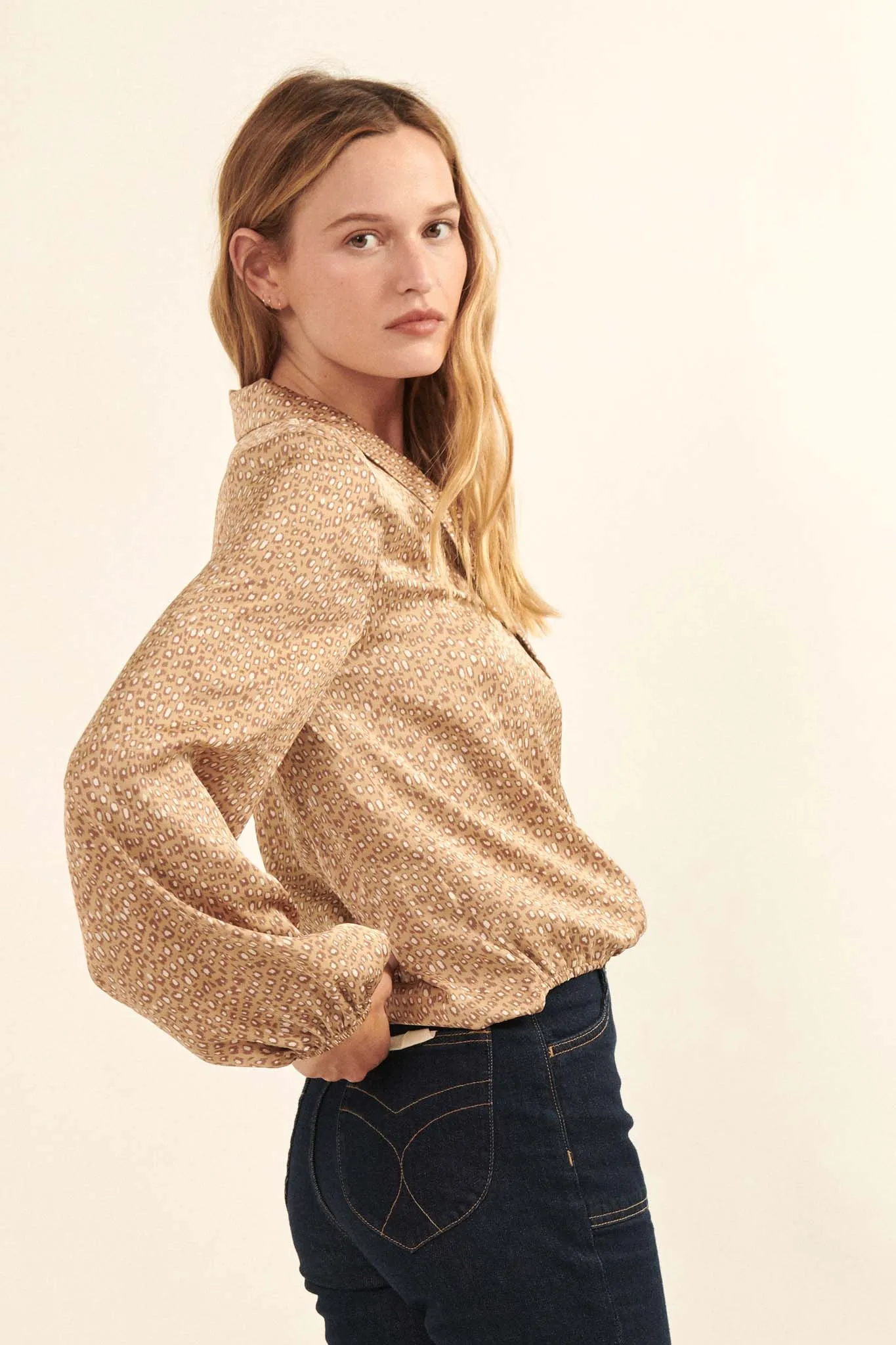 Fierce Creature Animal-Print Satin Surplice Top