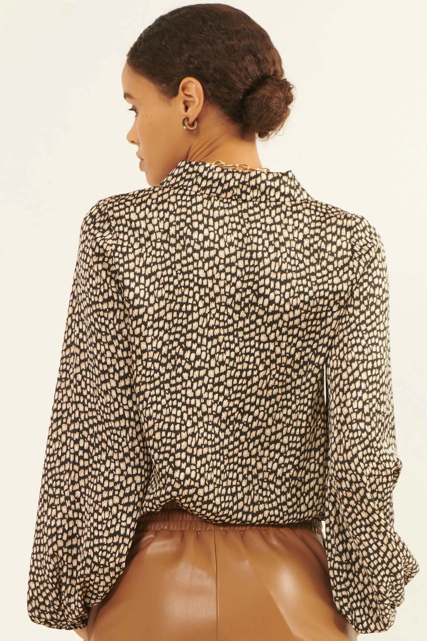 Fierce Creature Animal-Print Satin Surplice Top