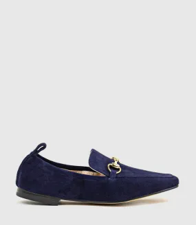 FINER Elastic Back Slipper With Hardware in Navy Suede