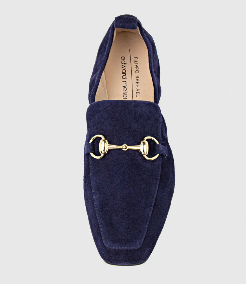 FINER Elastic Back Slipper With Hardware in Navy Suede