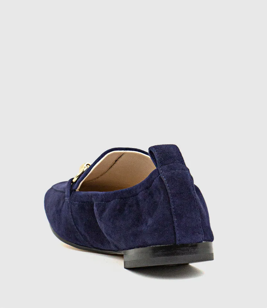 FINER Elastic Back Slipper With Hardware in Navy Suede
