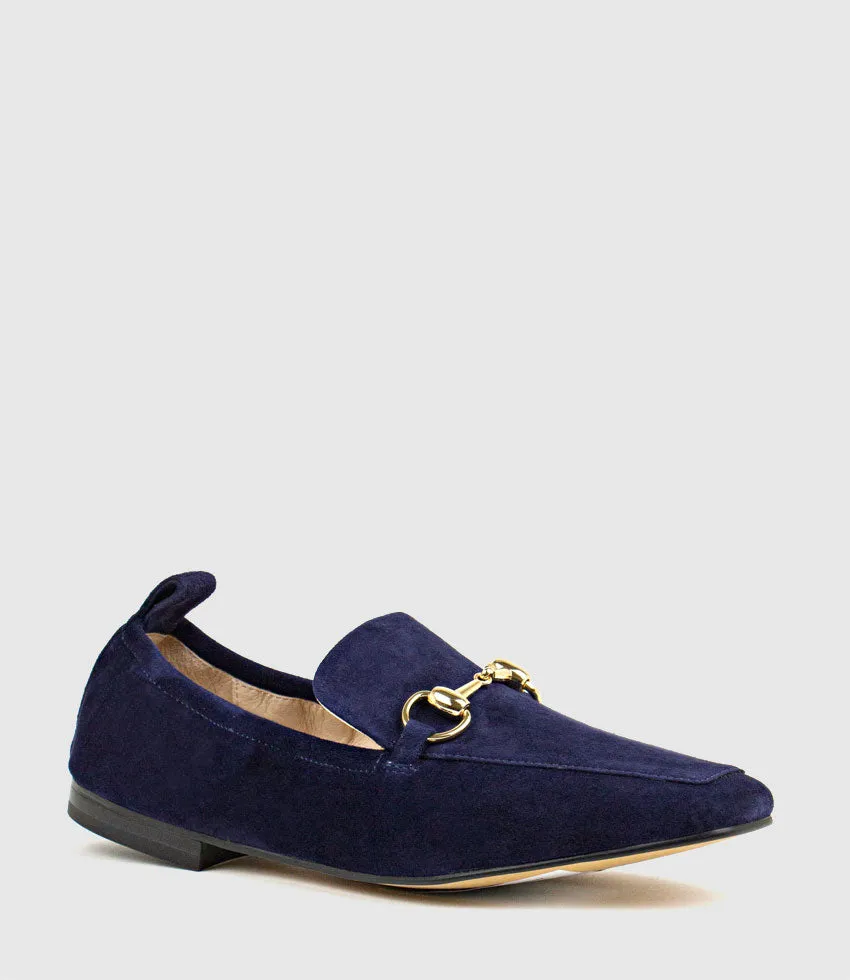 FINER Elastic Back Slipper With Hardware in Navy Suede