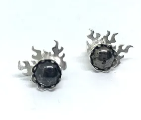 Fire Post Earrings with Pyrite Gemstones in Sterling Silver