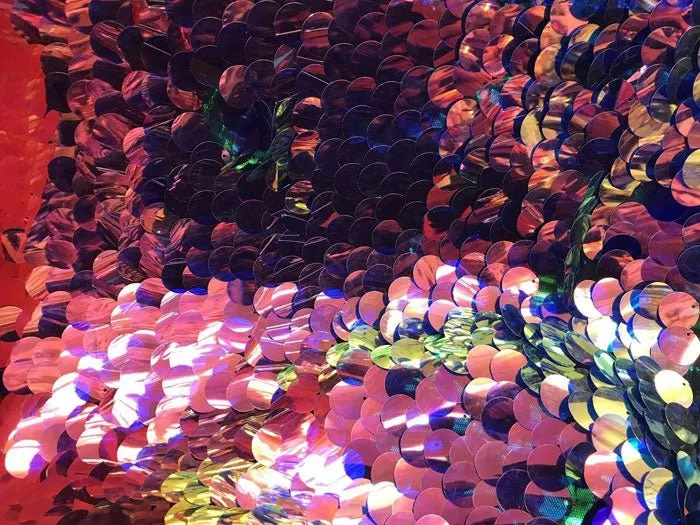 Fish Scale Circle Mermaid Fabric Sequin Iridescent Fabric (Pink/Blue)