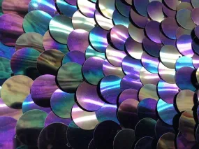Fish Scale Circle Mermaid Fabric Sequin Iridescent Fabric (Silver)