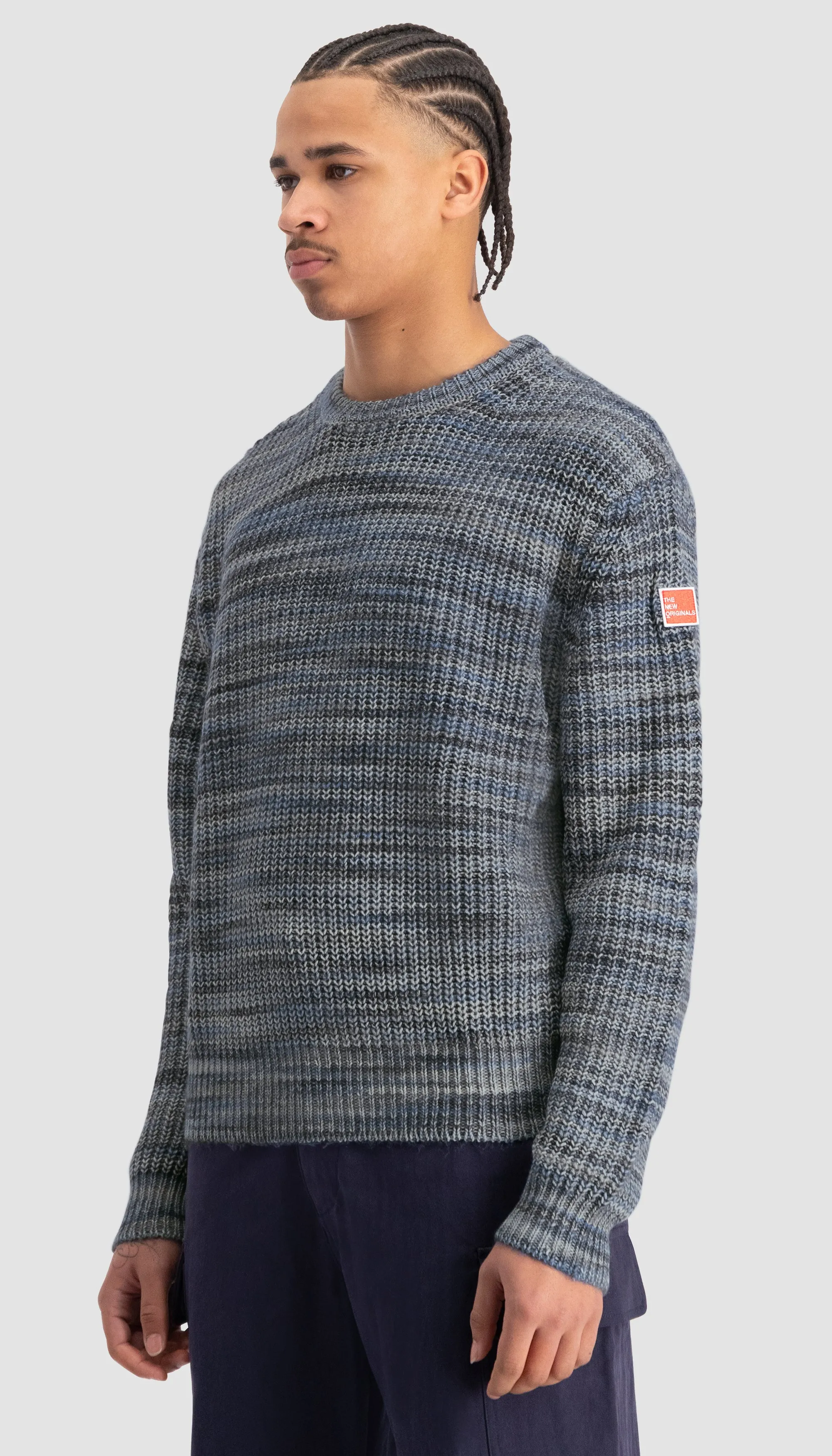 Fisherman Rib Knit Crewneck Navy Melange
