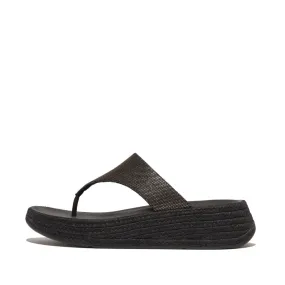 Fitflop F-Mode Espadrille Glitz-Canvas Flatform Toe-Thongs Black