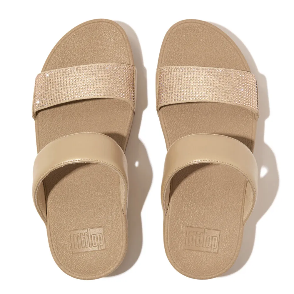 Fitflop Lulu Crystal Embellished Slides Latte Beige
