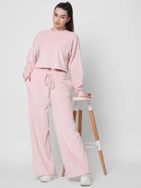 fitkin women pink velvet relaxed fit loose pants co-ord tracksuit