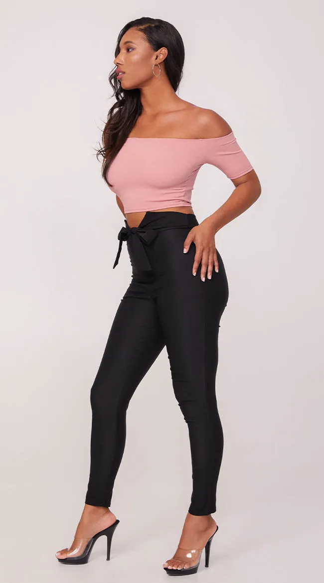 Fitted High Waisted Bow Pants