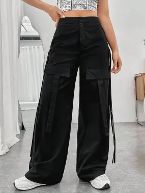 Flap Pocket Solid Cargo Pants