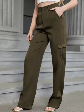 Flap Side Plain Pocket Plain Casual Cargo Pants