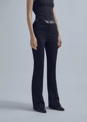 Flared trousers with leather detail