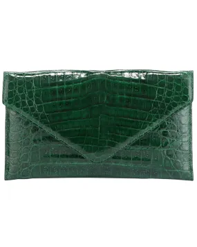 Flat Crocodile Envelope Clutch in Emerald