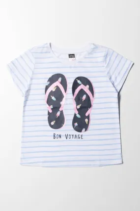 Flip-Flop Striped Short Sleeve T-Shirt Blue