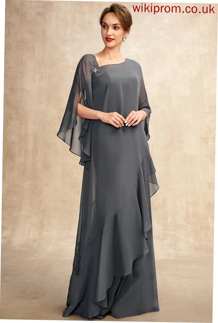 Floor-Length One-Shoulder Bride Chiffon Dress Anastasia Mother of Mother of the Bride Dresses Sheath/Column the