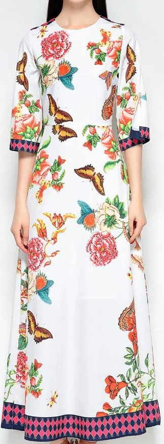 Floral and Butterfly Print Maxi Dress