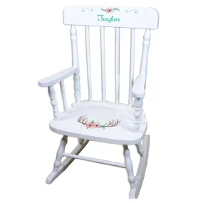 Floral Antler White Spindle Rocking Chair