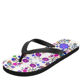 Floral Beadwork Seven Clans White Flip Flops