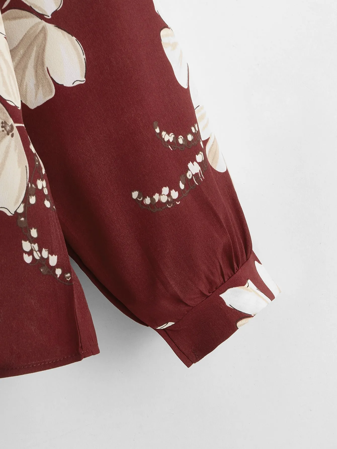 Floral Button Long Sleeve Round Neck Regular Plus Size Blouse