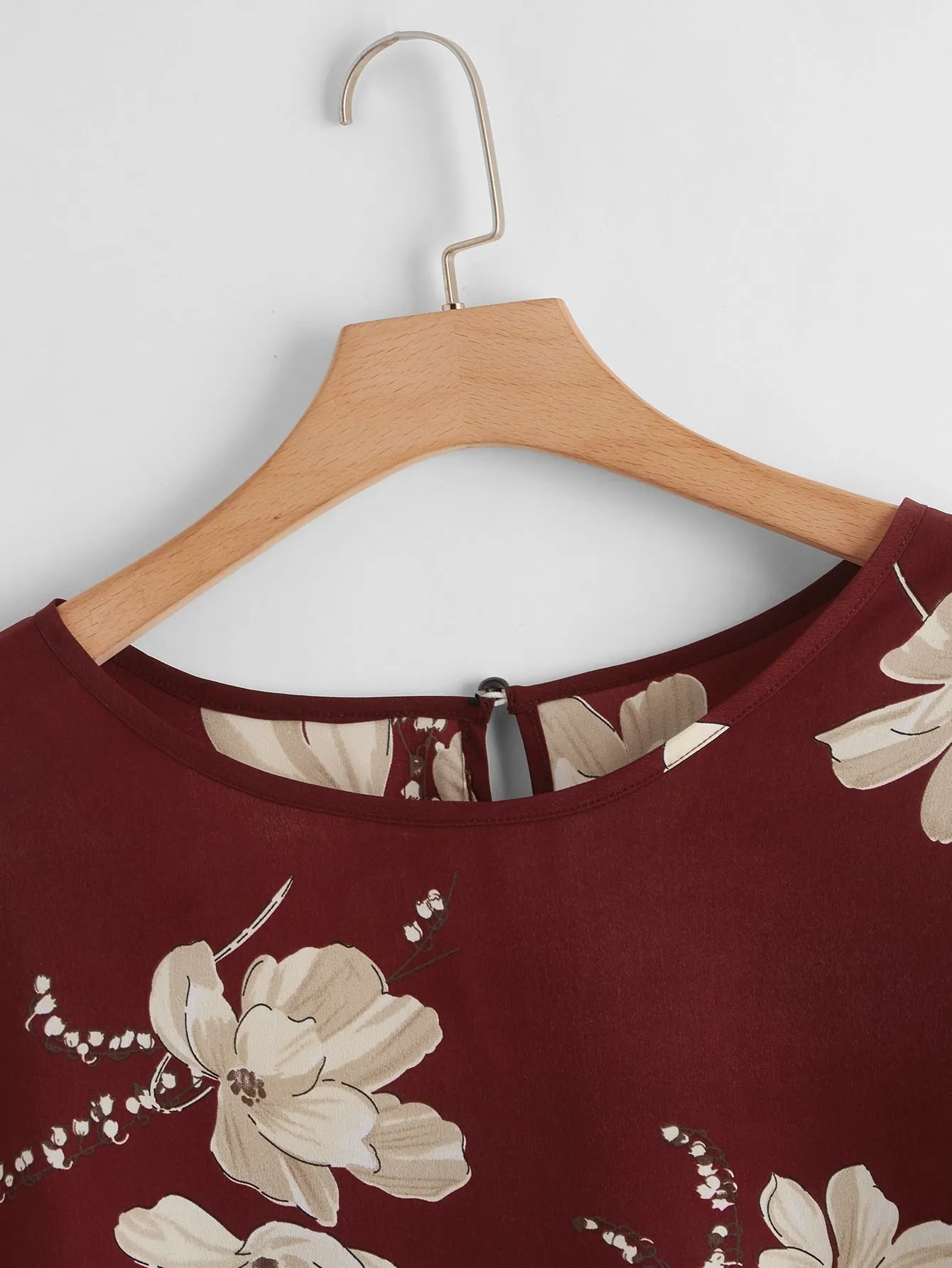 Floral Button Long Sleeve Round Neck Regular Plus Size Blouse