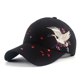 Floral Crane Embroidered Japanese Cap