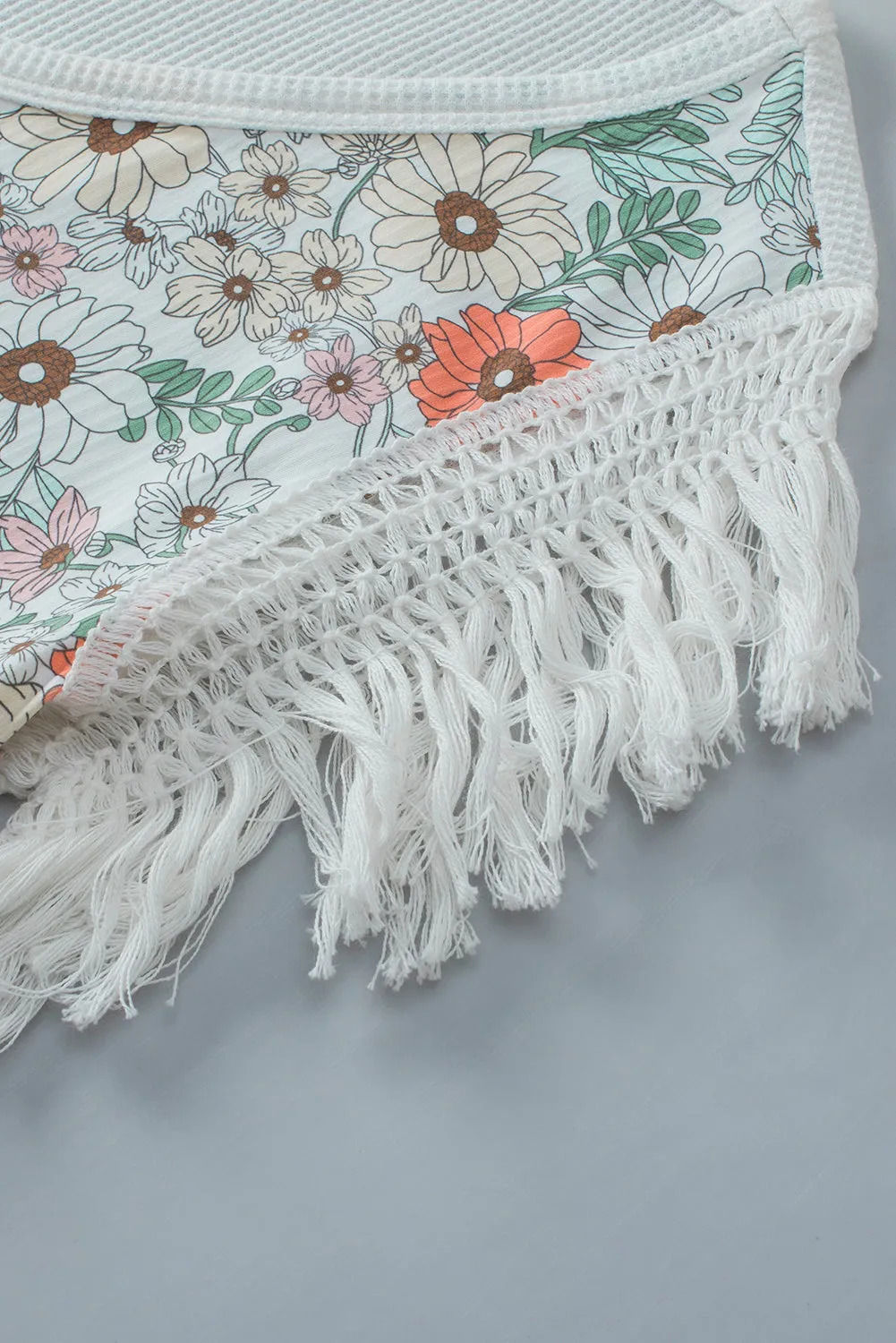 Floral Crinkle Gauze Lace Fringed Crochet Top