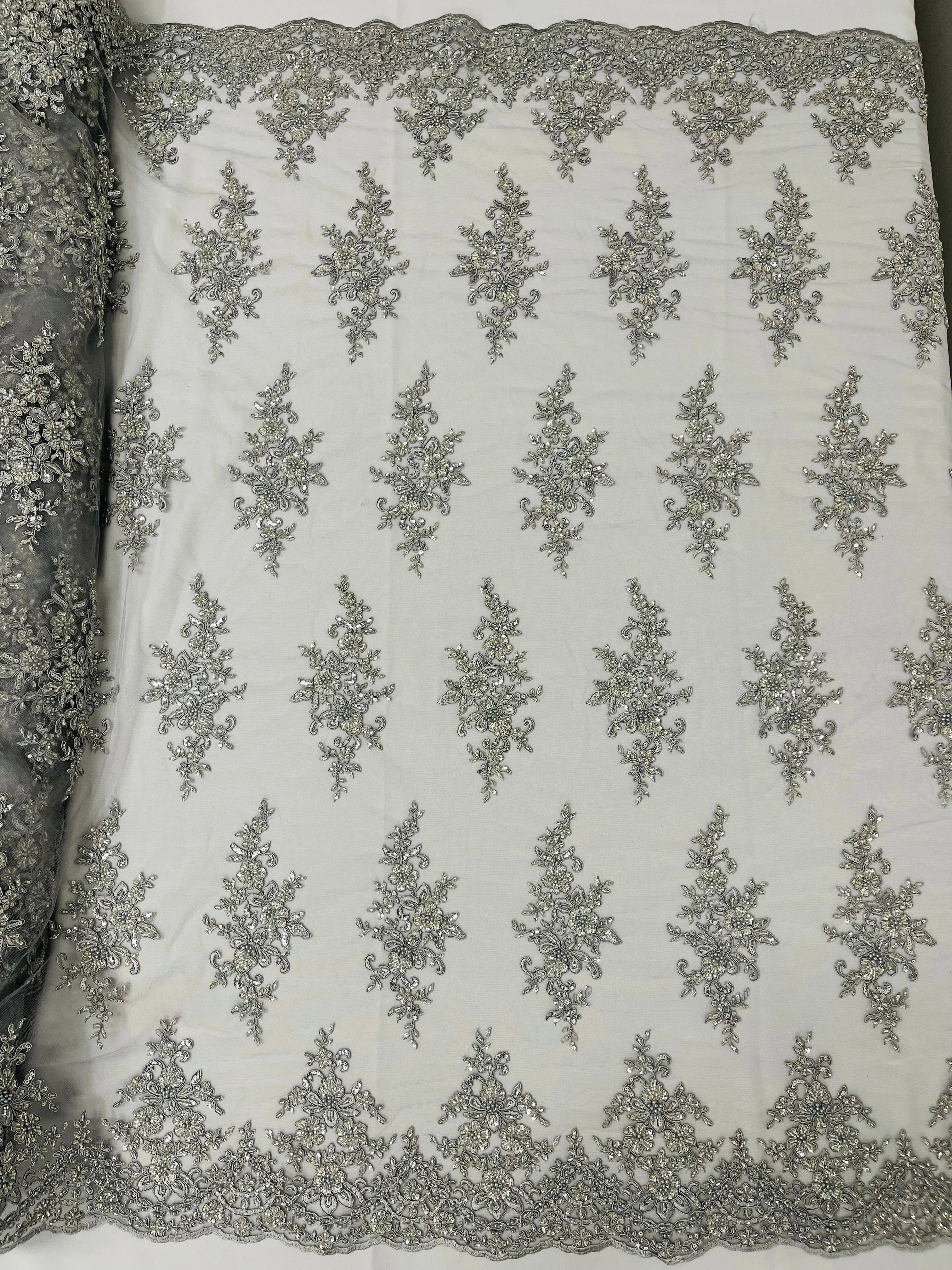 FLORAL DAMASK BEADED LACE (By The Yard)