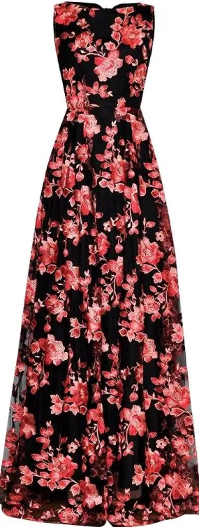 Floral Embroidered Mesh Gown