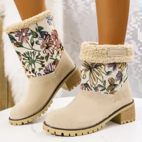 Floral Embroidered Winter Snow Boots – Ethnic Style with Warm Plush Lining