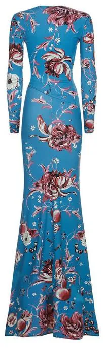 Floral Long Wrap-Effect Jersey Silk Gown