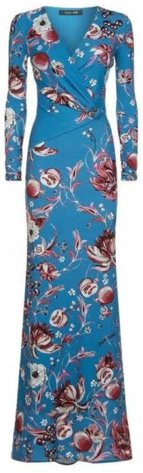 Floral Long Wrap-Effect Jersey Silk Gown