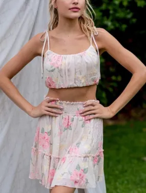 Floral Smock Waist Tiered Mini Skirt