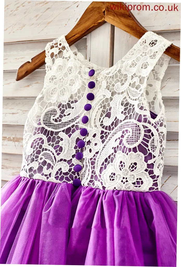 Flower Flower Girl Dresses Neck Skylar Lace - Knee-length Sleeveless Scoop Dress With Tulle Girl A-Line