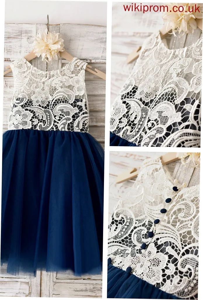 Flower Flower Girl Dresses Neck Skylar Lace - Knee-length Sleeveless Scoop Dress With Tulle Girl A-Line