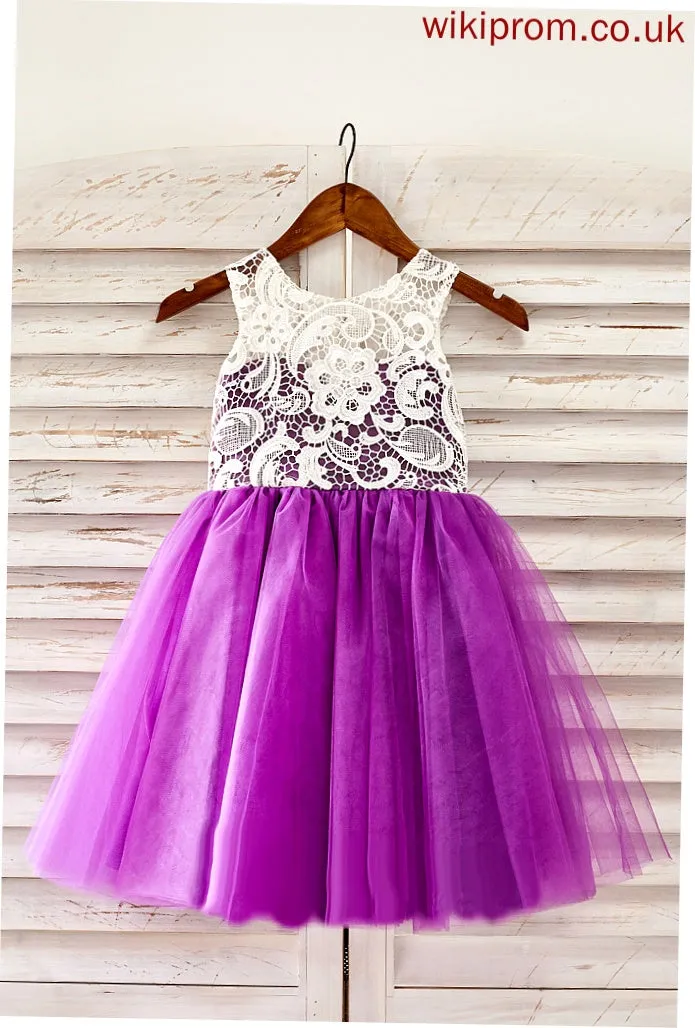 Flower Flower Girl Dresses Neck Skylar Lace - Knee-length Sleeveless Scoop Dress With Tulle Girl A-Line