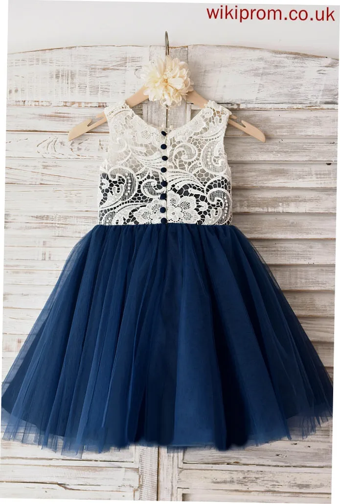 Flower Flower Girl Dresses Neck Skylar Lace - Knee-length Sleeveless Scoop Dress With Tulle Girl A-Line