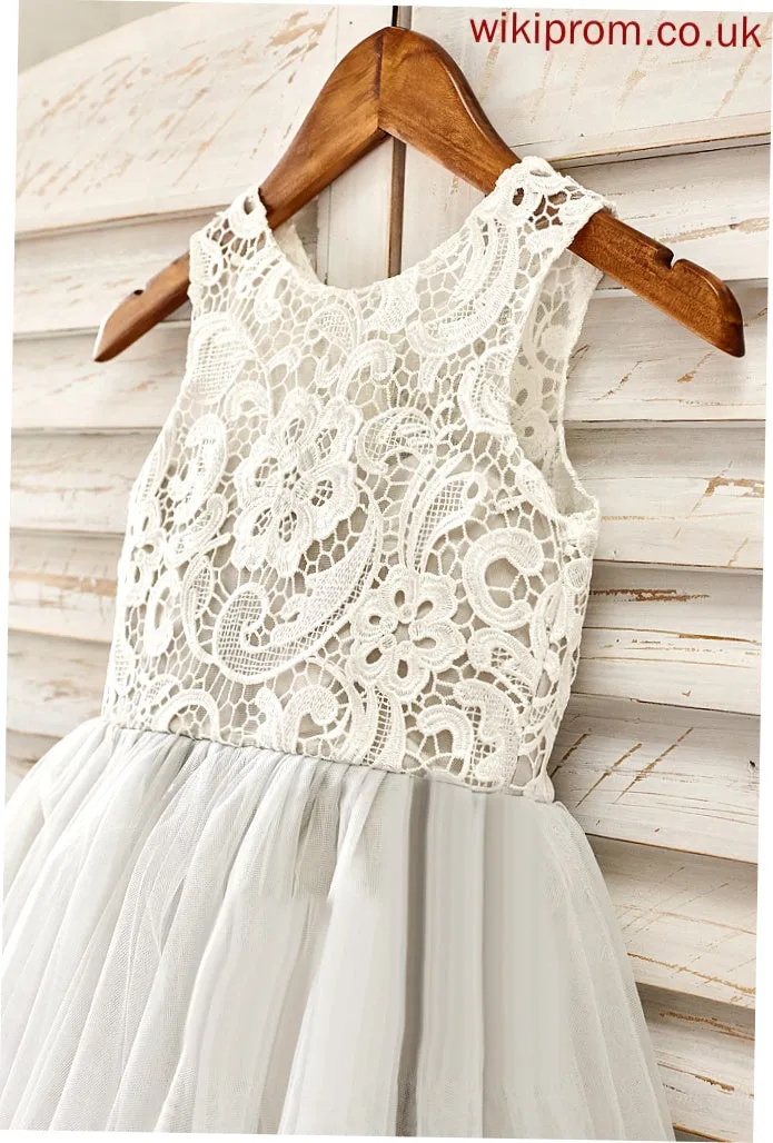 Flower Flower Girl Dresses Neck Skylar Lace - Knee-length Sleeveless Scoop Dress With Tulle Girl A-Line