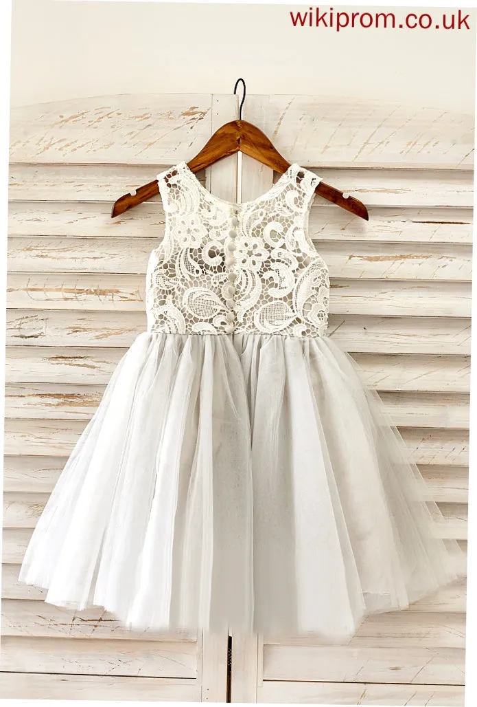 Flower Flower Girl Dresses Neck Skylar Lace - Knee-length Sleeveless Scoop Dress With Tulle Girl A-Line