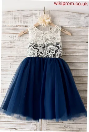 Flower Flower Girl Dresses Neck Skylar Lace - Knee-length Sleeveless Scoop Dress With Tulle Girl A-Line