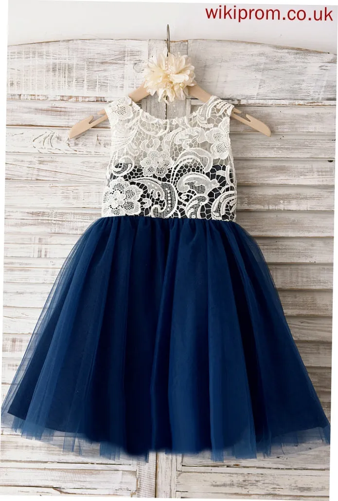 Flower Flower Girl Dresses Neck Skylar Lace - Knee-length Sleeveless Scoop Dress With Tulle Girl A-Line