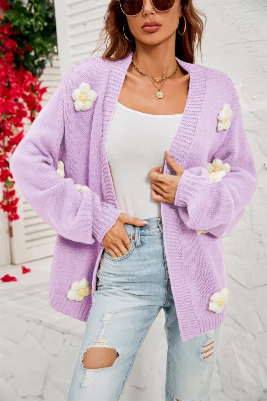 Flowers Knitted Buttonless Sweater Cardigan