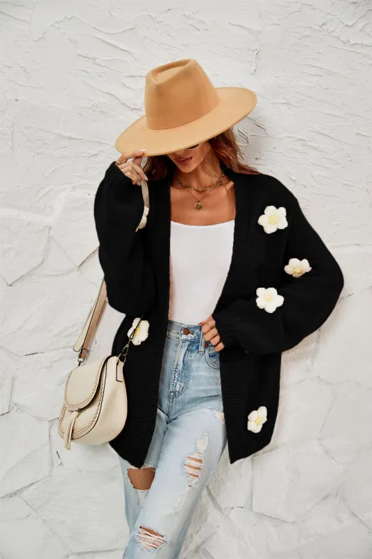 Flowers Knitted Buttonless Sweater Cardigan