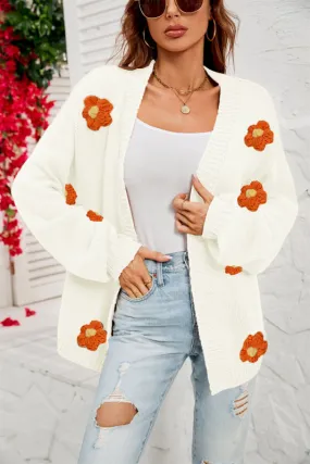 Flowers Knitted Buttonless Sweater Cardigan
