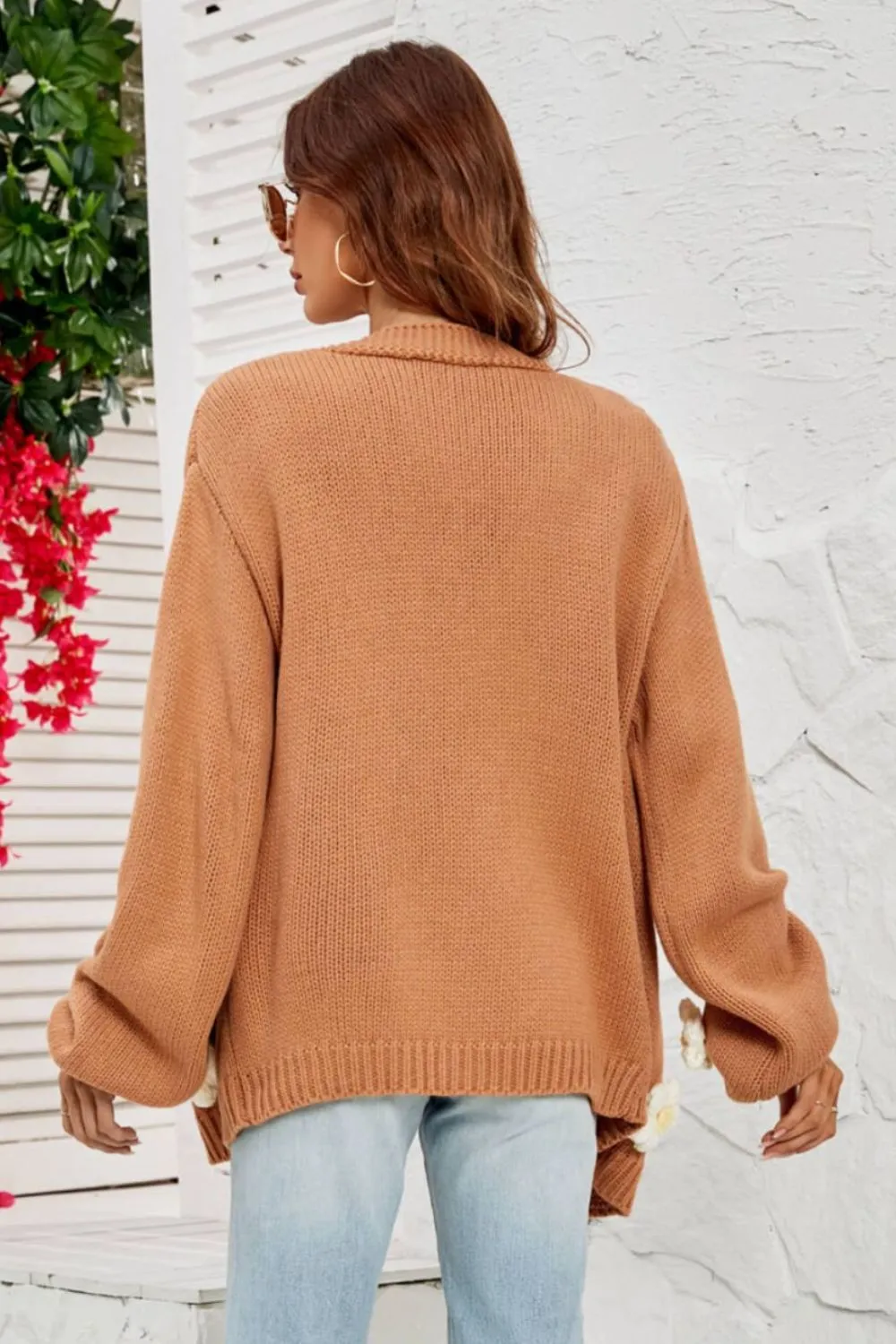 Flowers Knitted Buttonless Sweater Cardigan