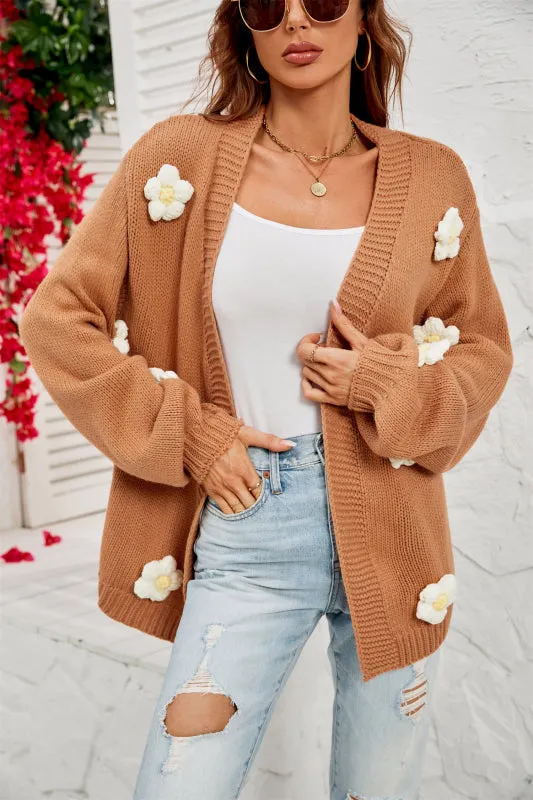 Flowers Knitted Buttonless Sweater Cardigan